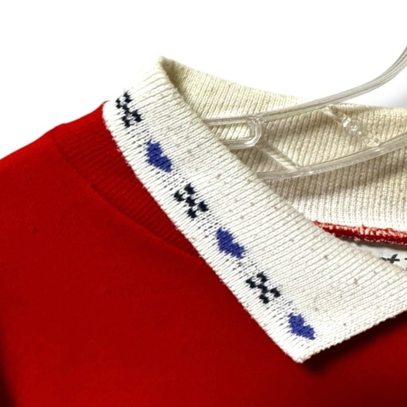 Vintage 80s Act III Red Collared Sweatshirt Size Large Americana Country Cottage - Picture 5 of 16